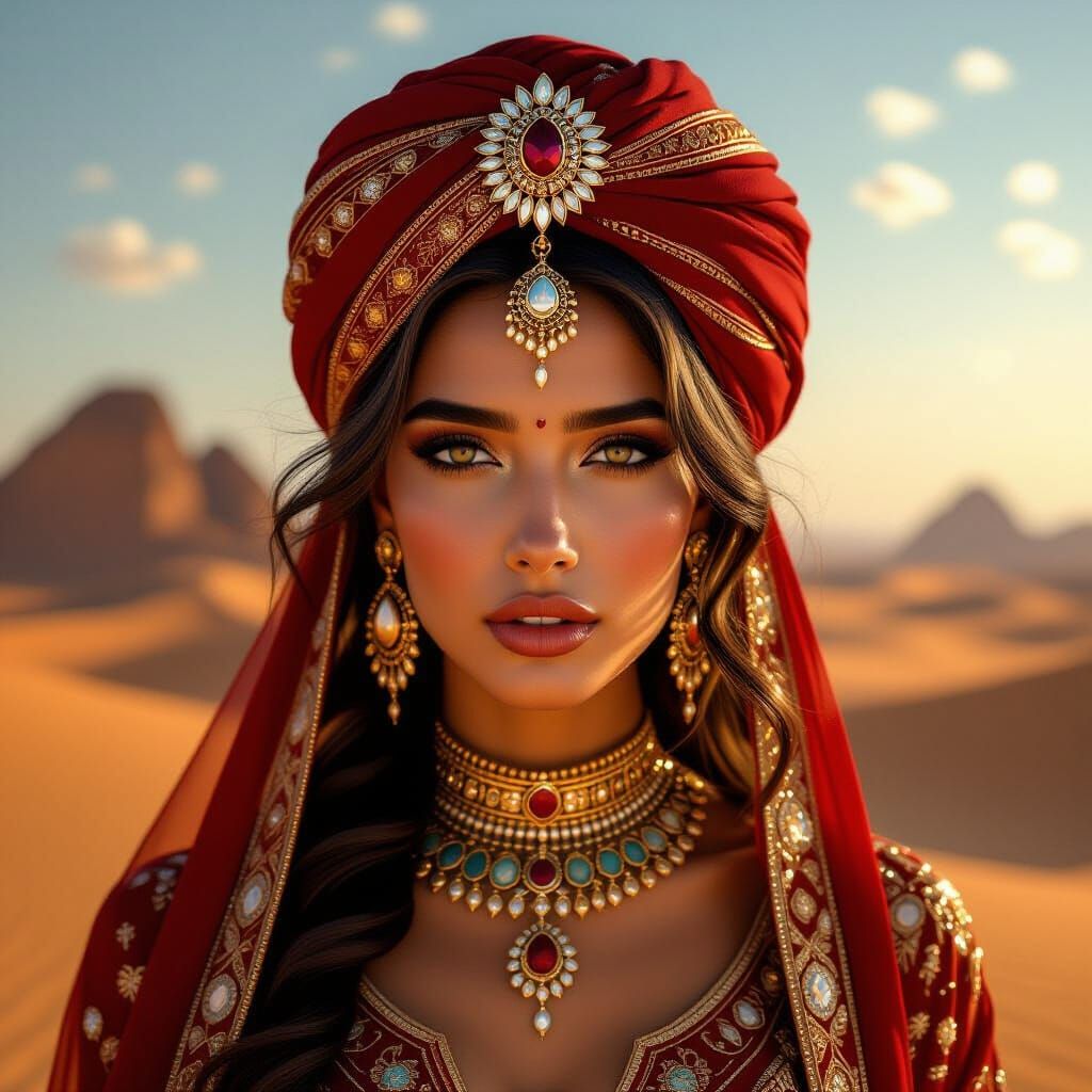 Regal Woman in Desert Double Exposure Artwork