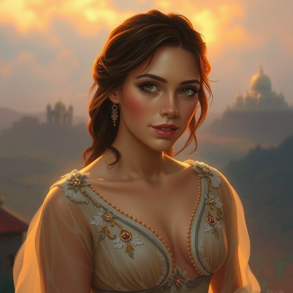 Romantic Woman Amidst Ancient Kingdoms, in Digital Painting ...