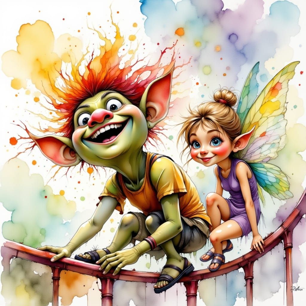Troll and Fairy,  being mischievous together