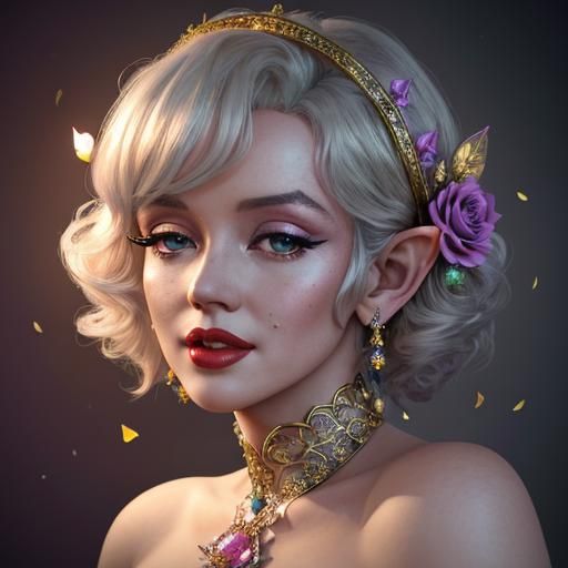 Rainbow Flower Elf Portrait in Digital Art Style
