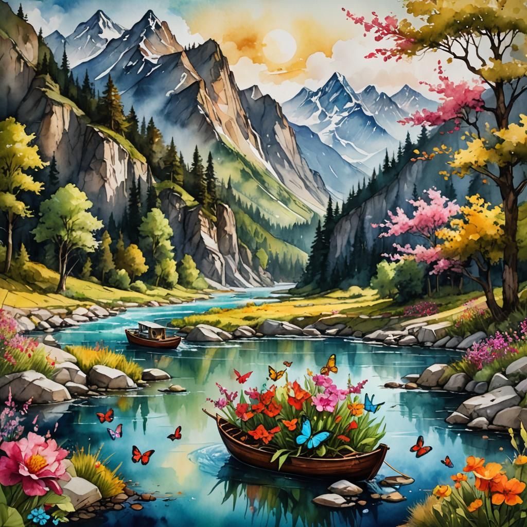 Majestic Mountains in Alcohol Ink and Watercolor