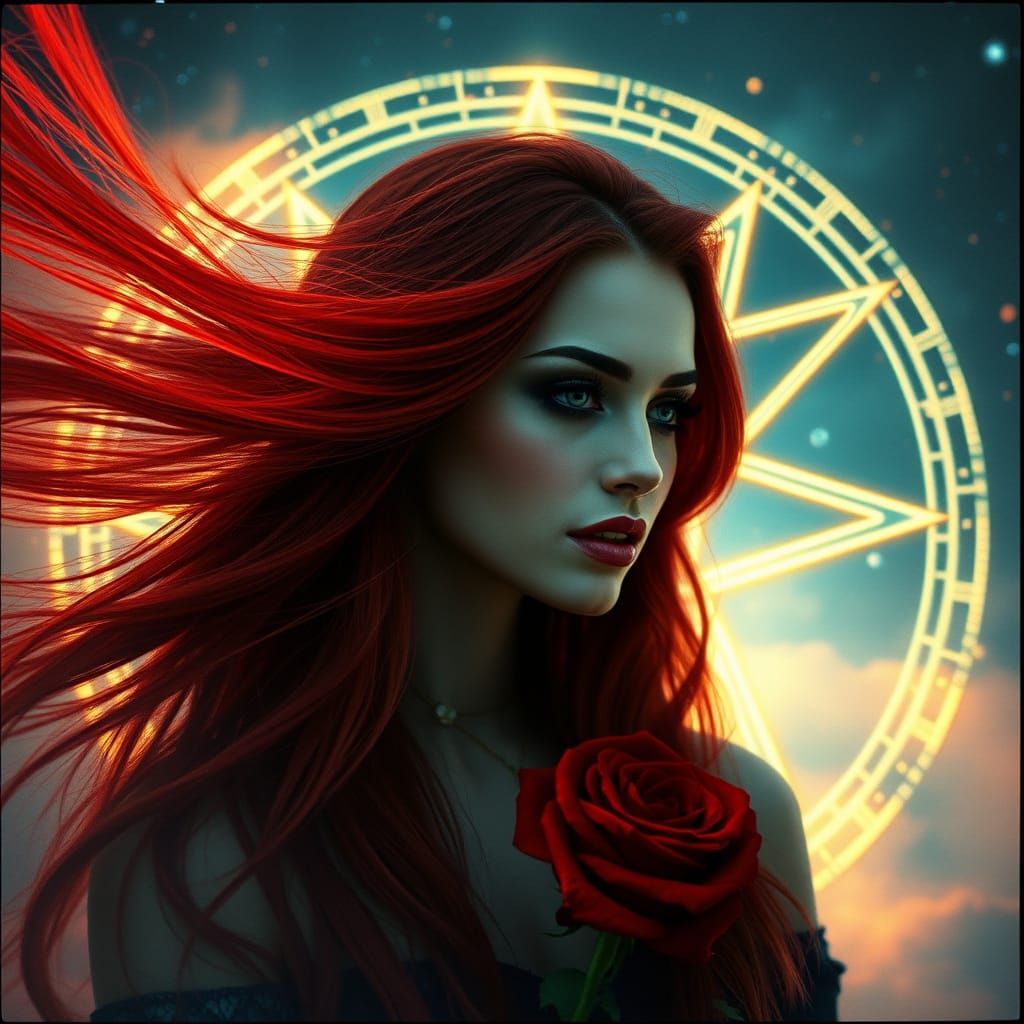 Goddess with Rose Double Exposure in Film Style