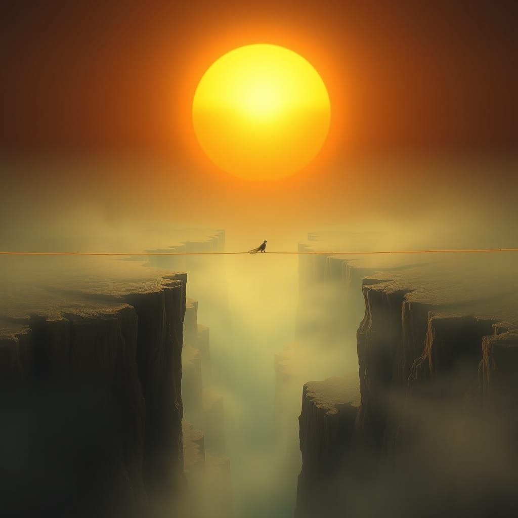 Ethereal Yarn Bridge in Mysterious Landscape