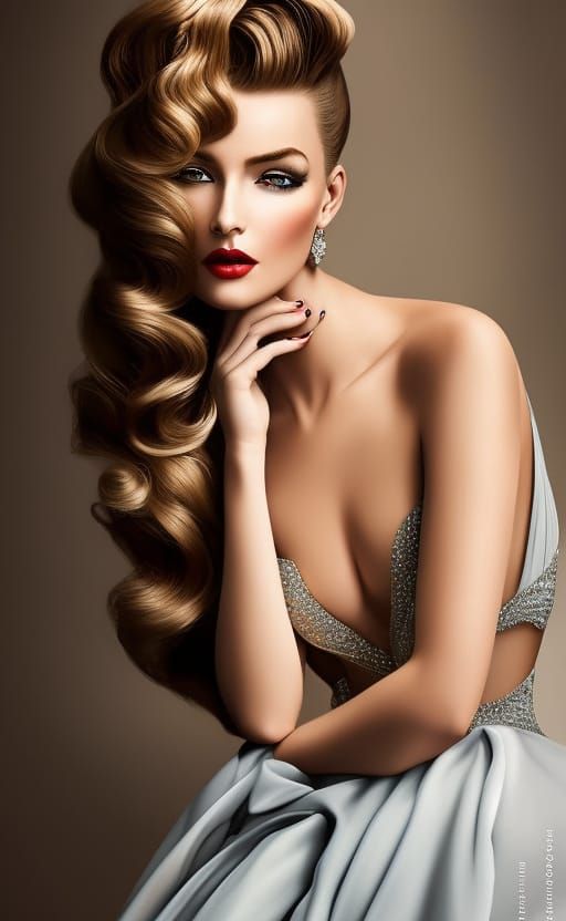 Hyperrealistic Portrait of a Blond Woman in Pin-Up Style