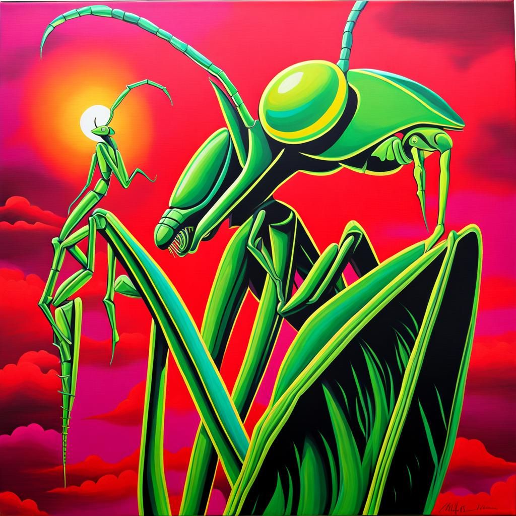 Praying Mantis in Aetherpunk Acrylic Style