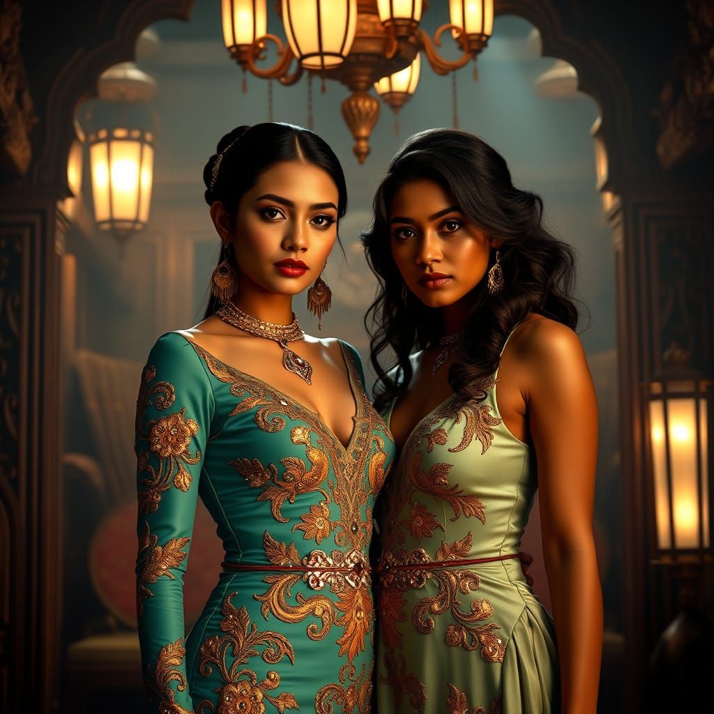 Mystical Women in Turquoise-Embroidered Party Dress