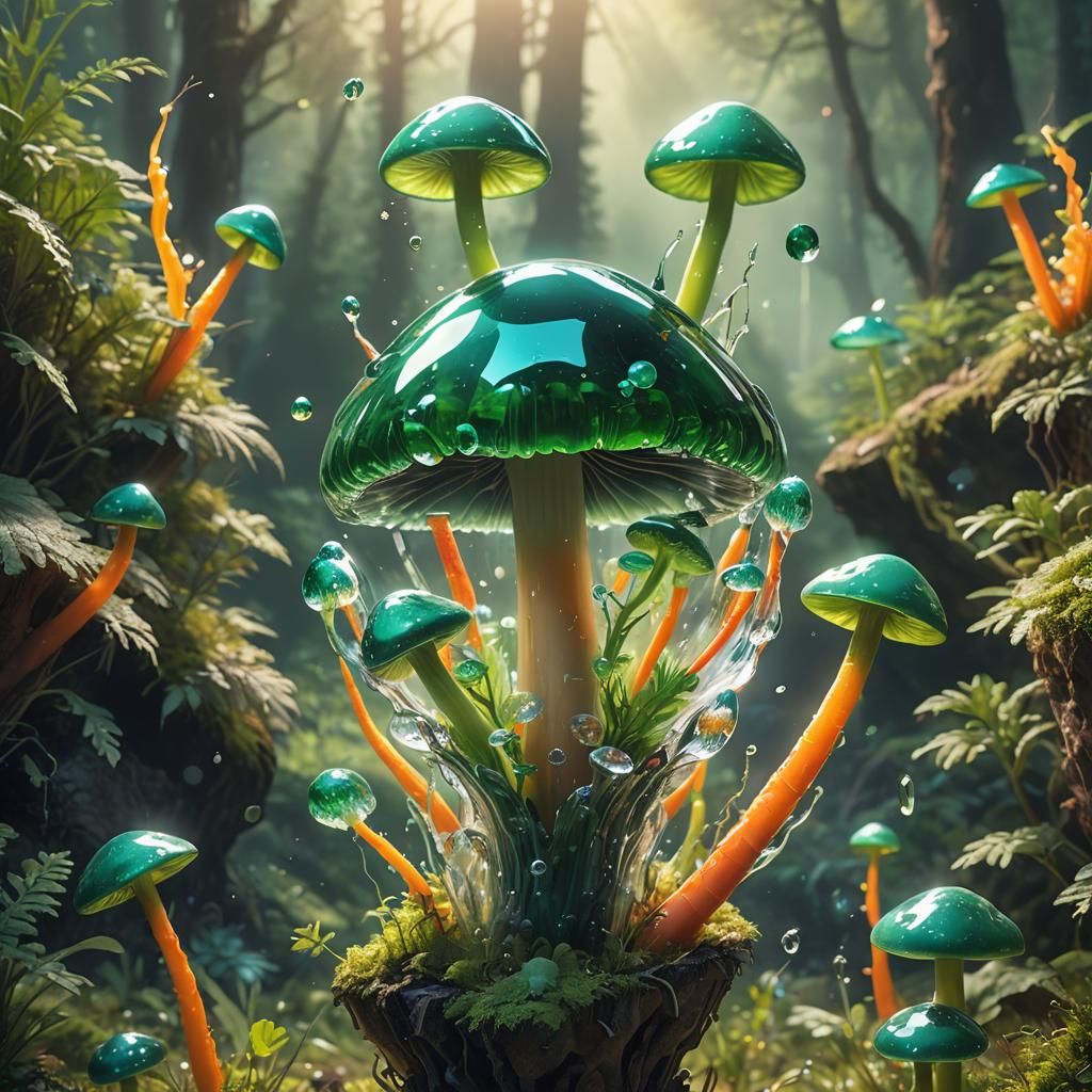 Giant Green Glass Carrot Waxcap Mushroom: Hyperrealistic Spl...