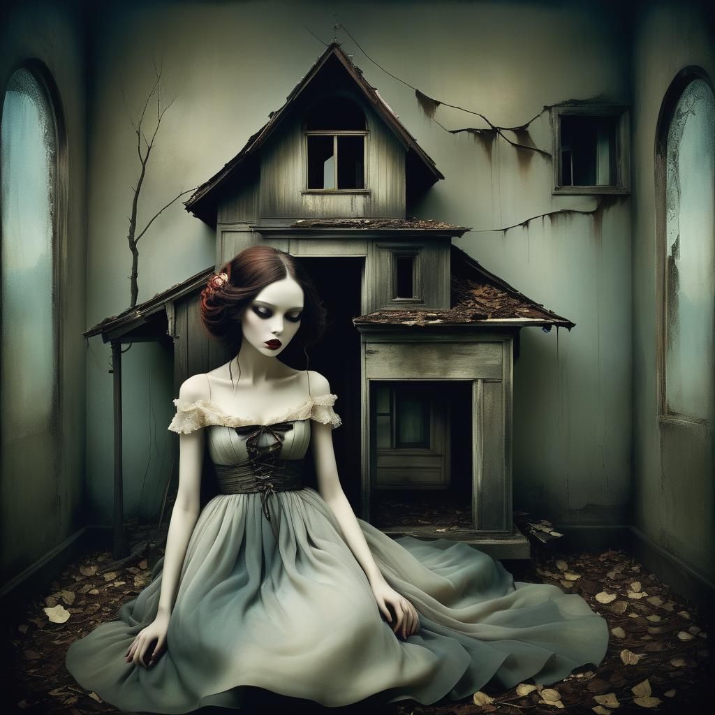 Surreal Girl in Abandoned House, Fine Art Photography