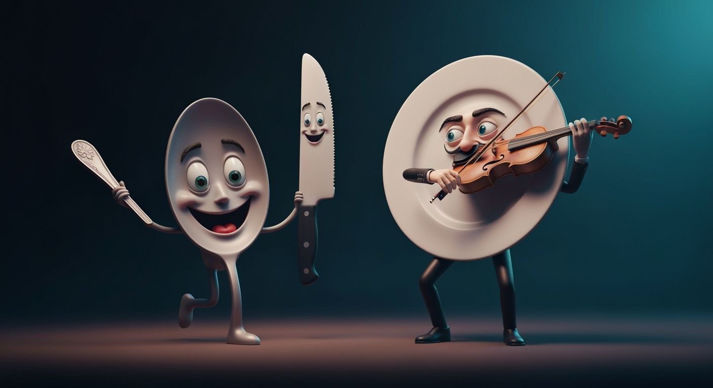 Surreal Utensils Dance with Violin-Playing Plate
