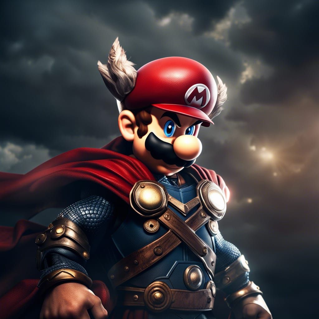 Mario as Thor: Hyperrealistic Cinematic Portrayal
