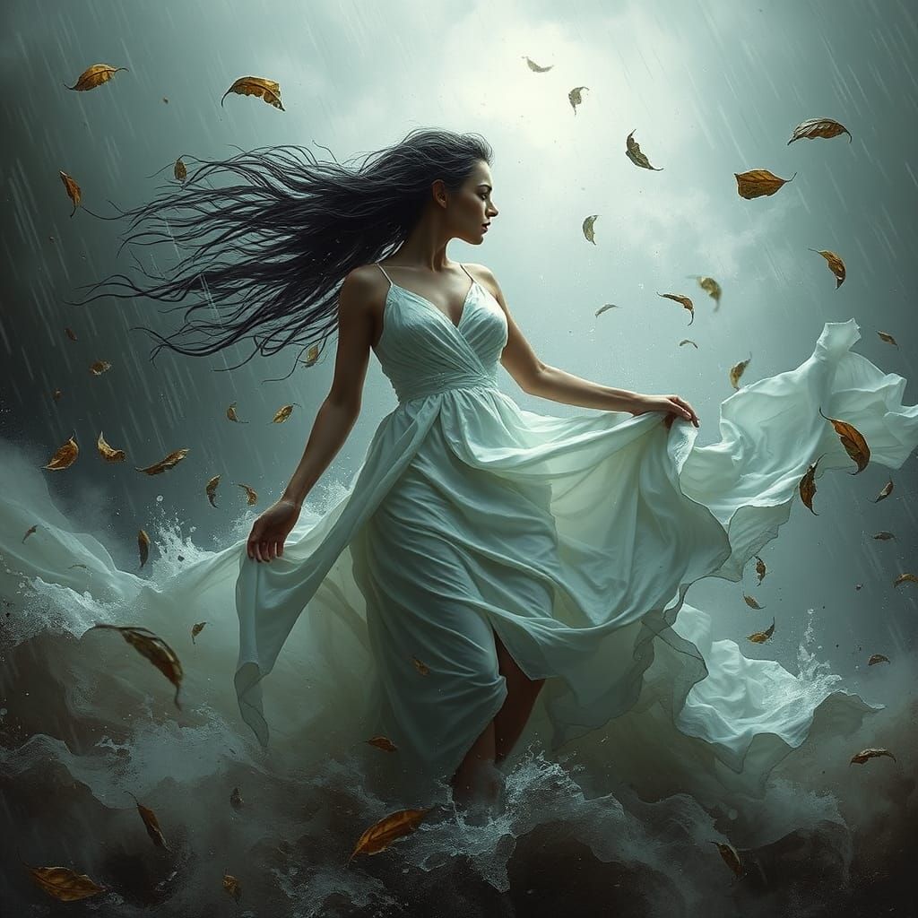 Woman in Storm: Cinematic Cyclone Scene