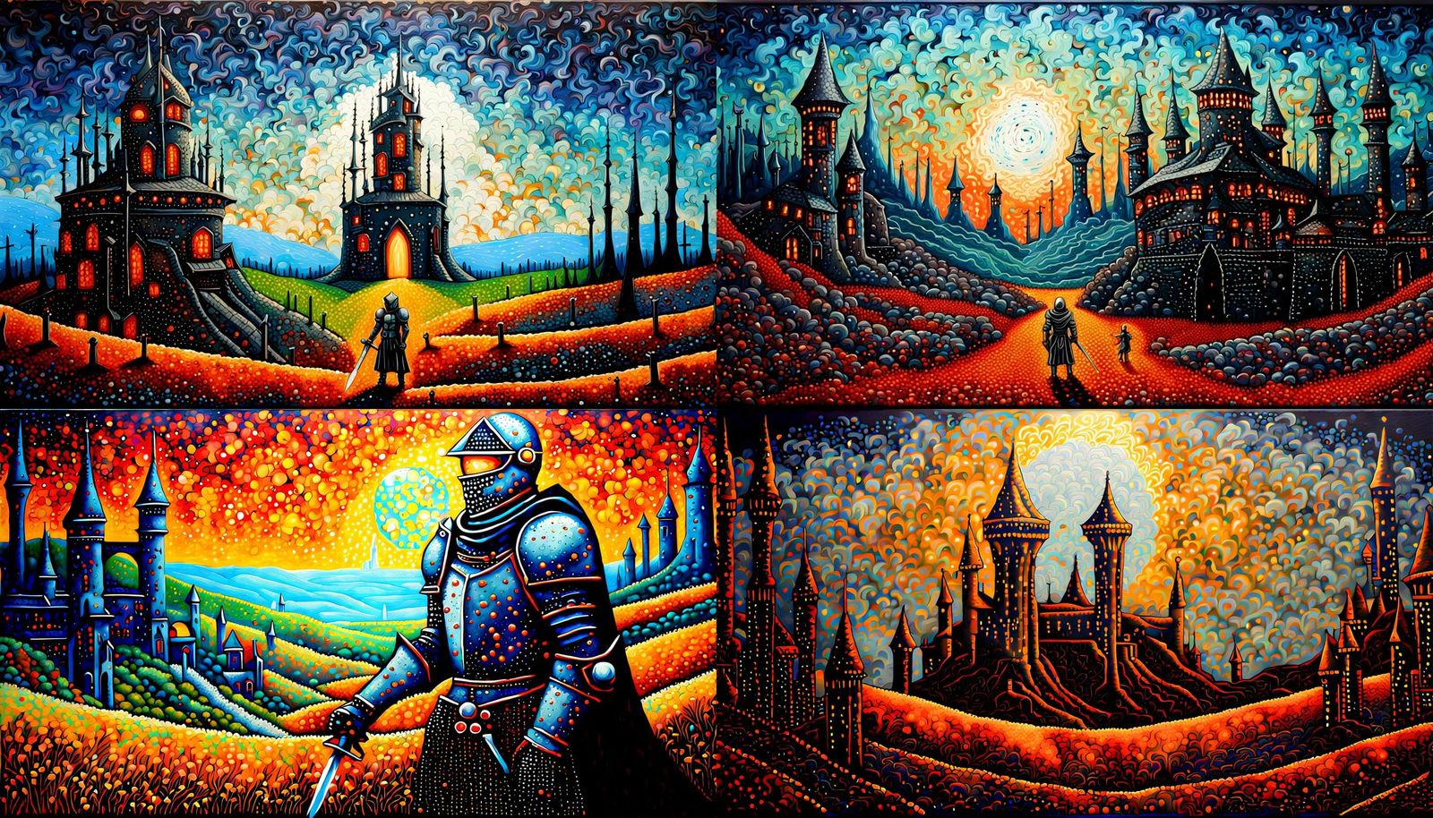 Steampunk Knight in Futuristic Acrylic Landscape