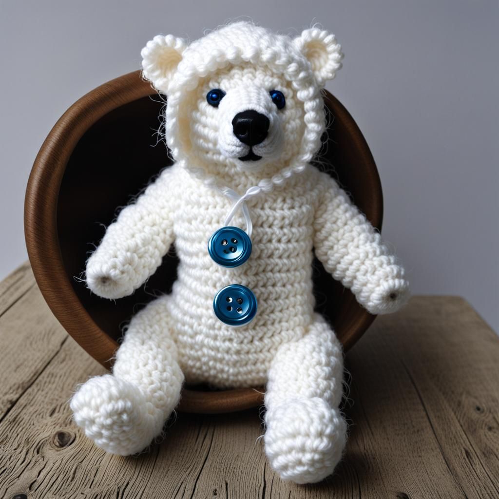 Crocheted White Bear in Hazmat Suit