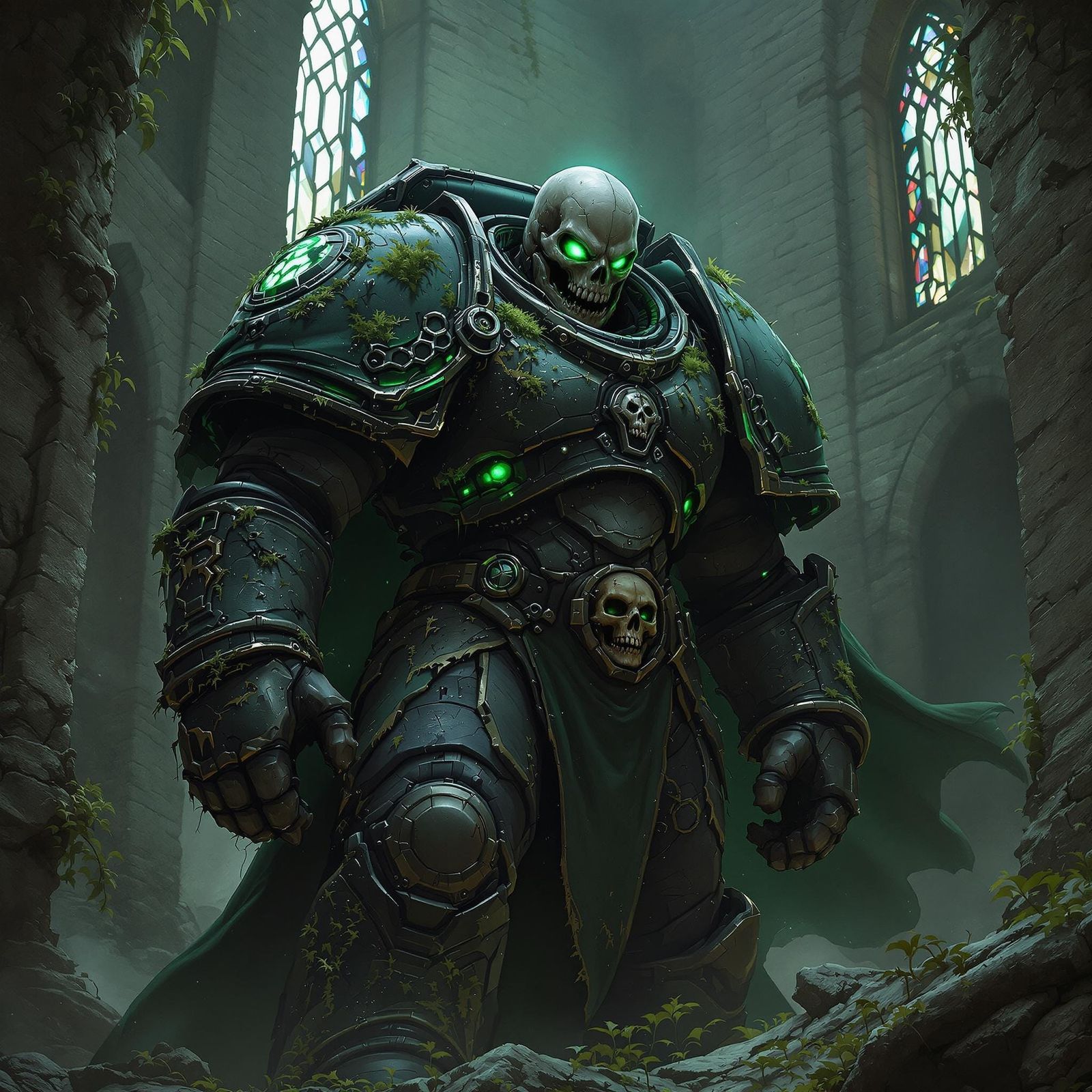 Grim Astartes Space Marine in Ruined Castle