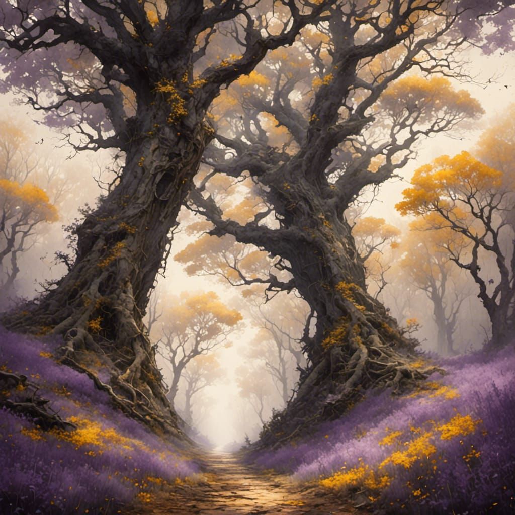 Enchanted Forest Gateway to Fairyland in Antique Watercolor