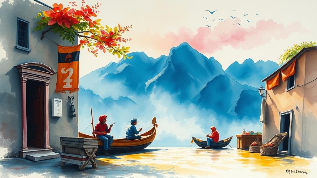 Impressionist Gouache Scene with Thick Brush Strokes