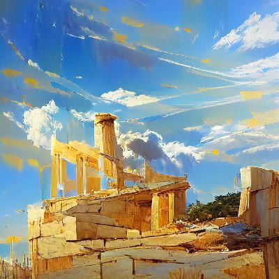 Athenian Ruins in Golden Sunlight, Oil Painting