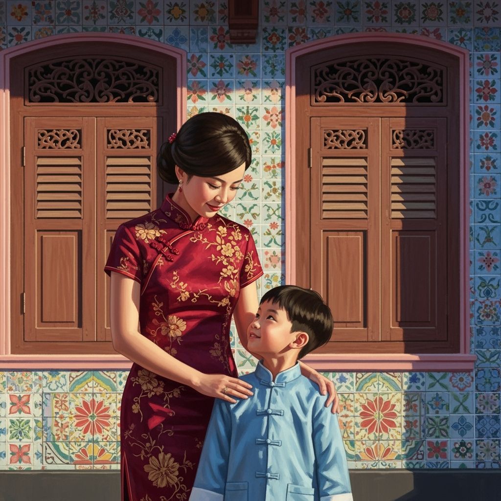 Singaporean Mother and Son in Traditional Setting