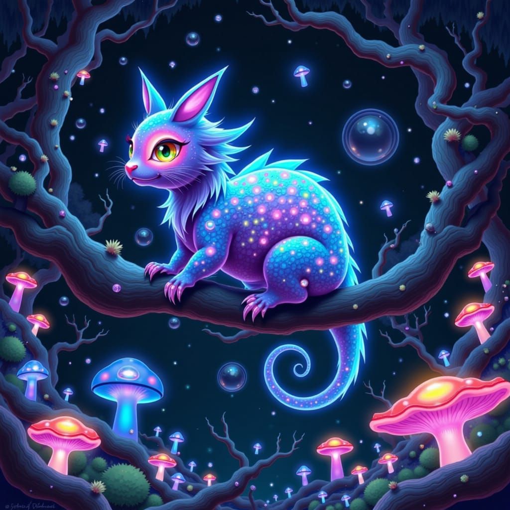 Bioluminescent Creature in Lush Alien Forest