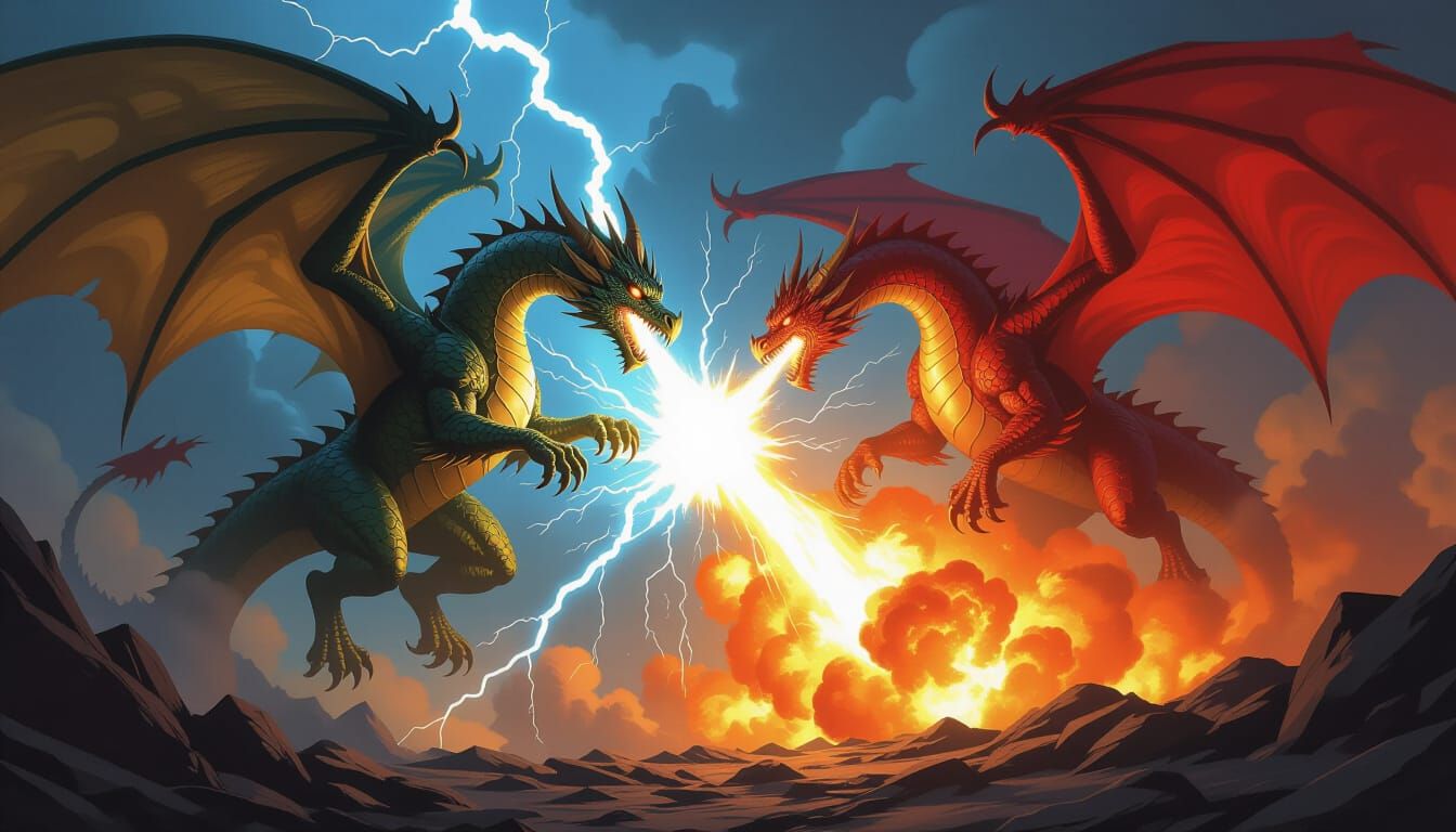 Epic Dragon Battle in a Gritty Fantasy Art Style