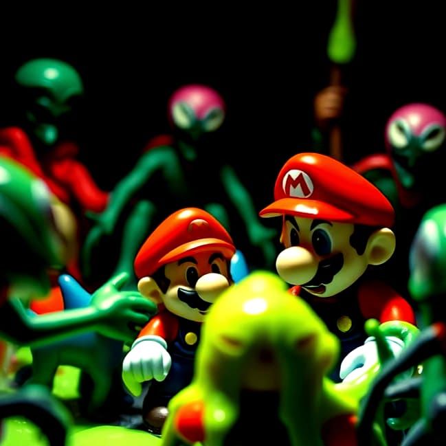Toy Figures Battle in Overexposed, Dark Environment