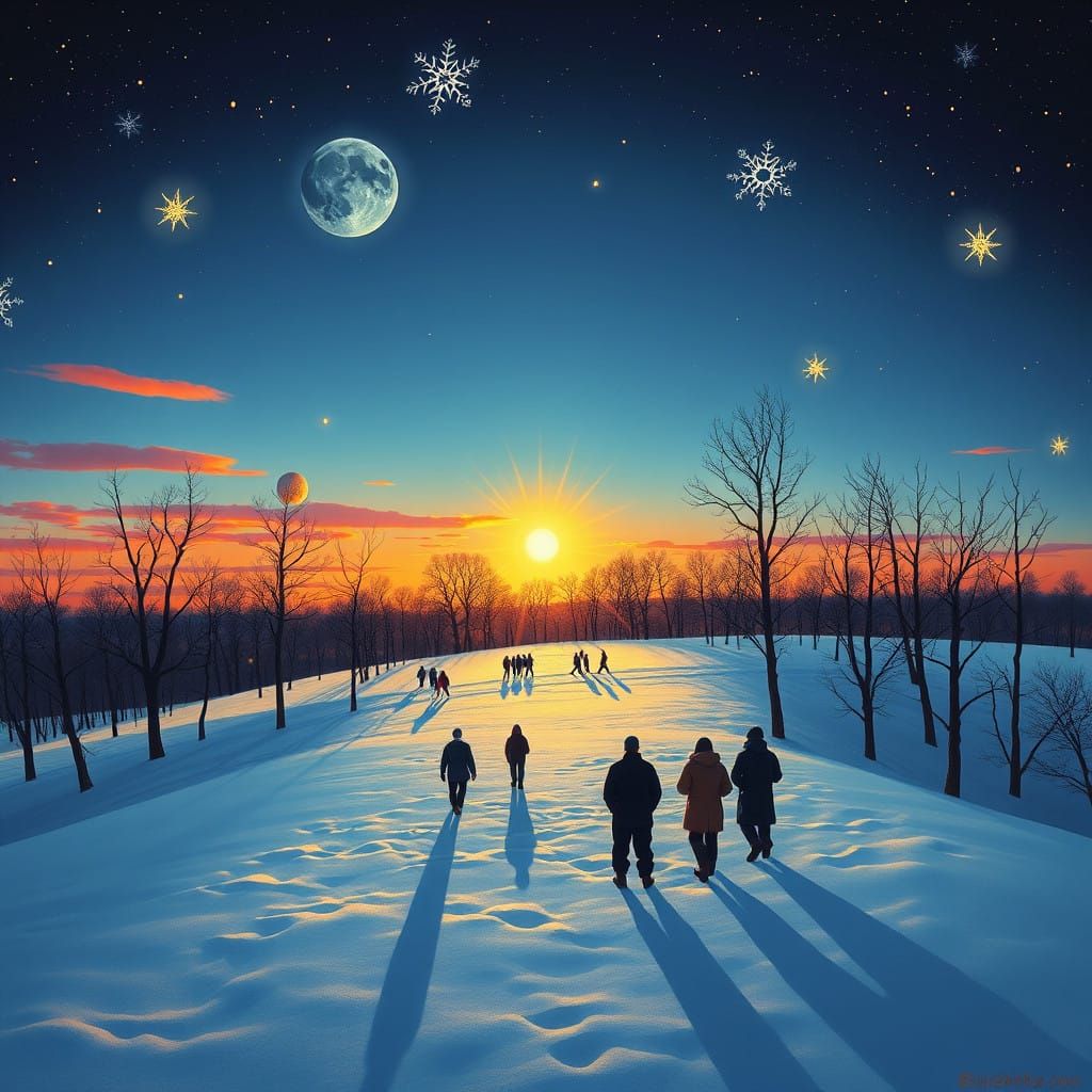 Vibrant Winter Solstice Celebration in Pop Impressionist Sty...