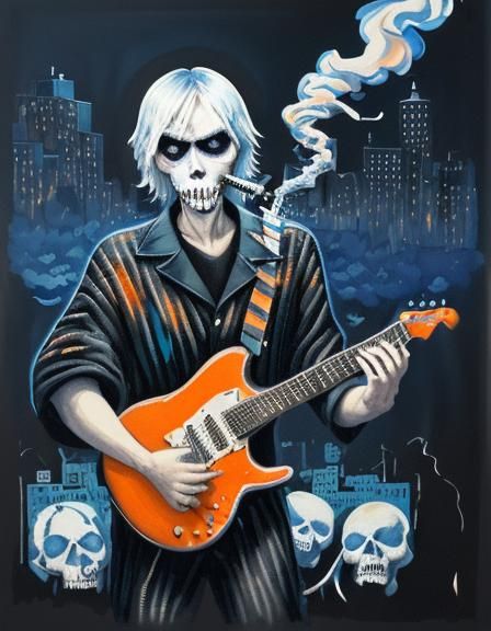Grim Reaper Plays Guitar: Expressionist Abstract Painting