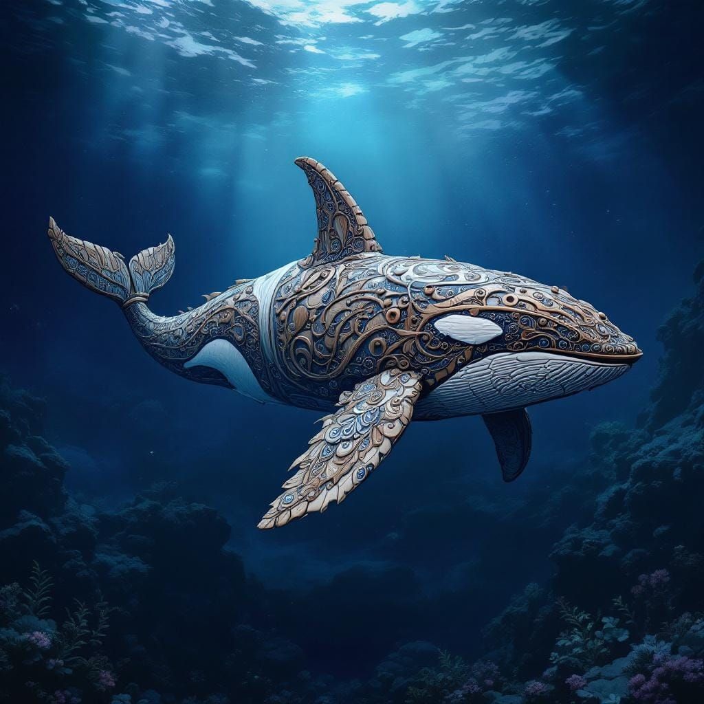 Mystical Wooden Orca Whale in Fantasy Style
