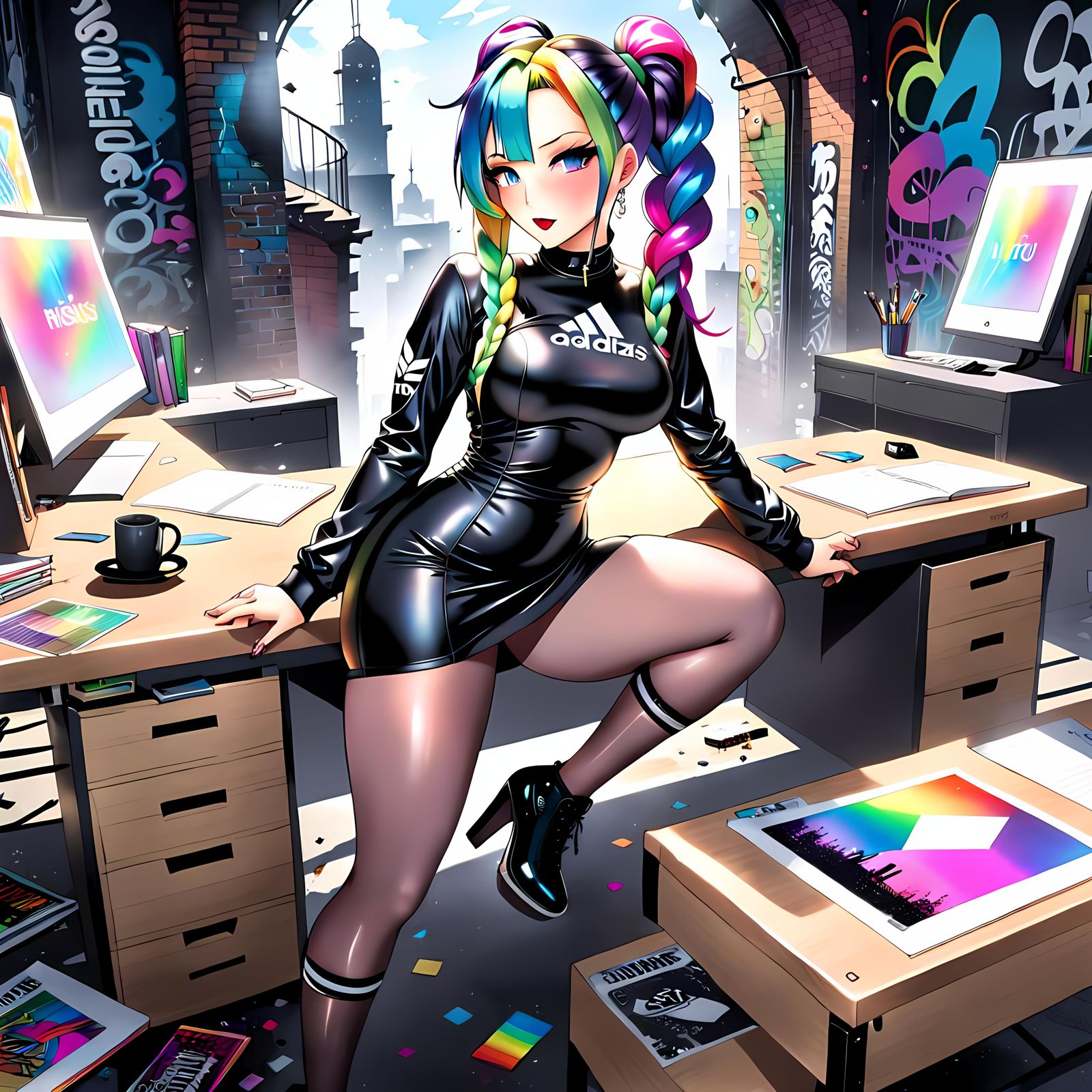 Curvy Headmistress in Graffiti City Ruins: Manga Style