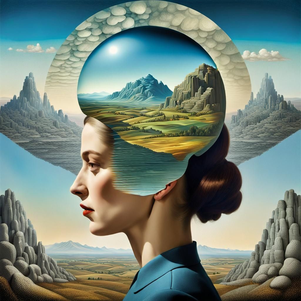 Surreal Double Exposure: Woman and Landscape Blend