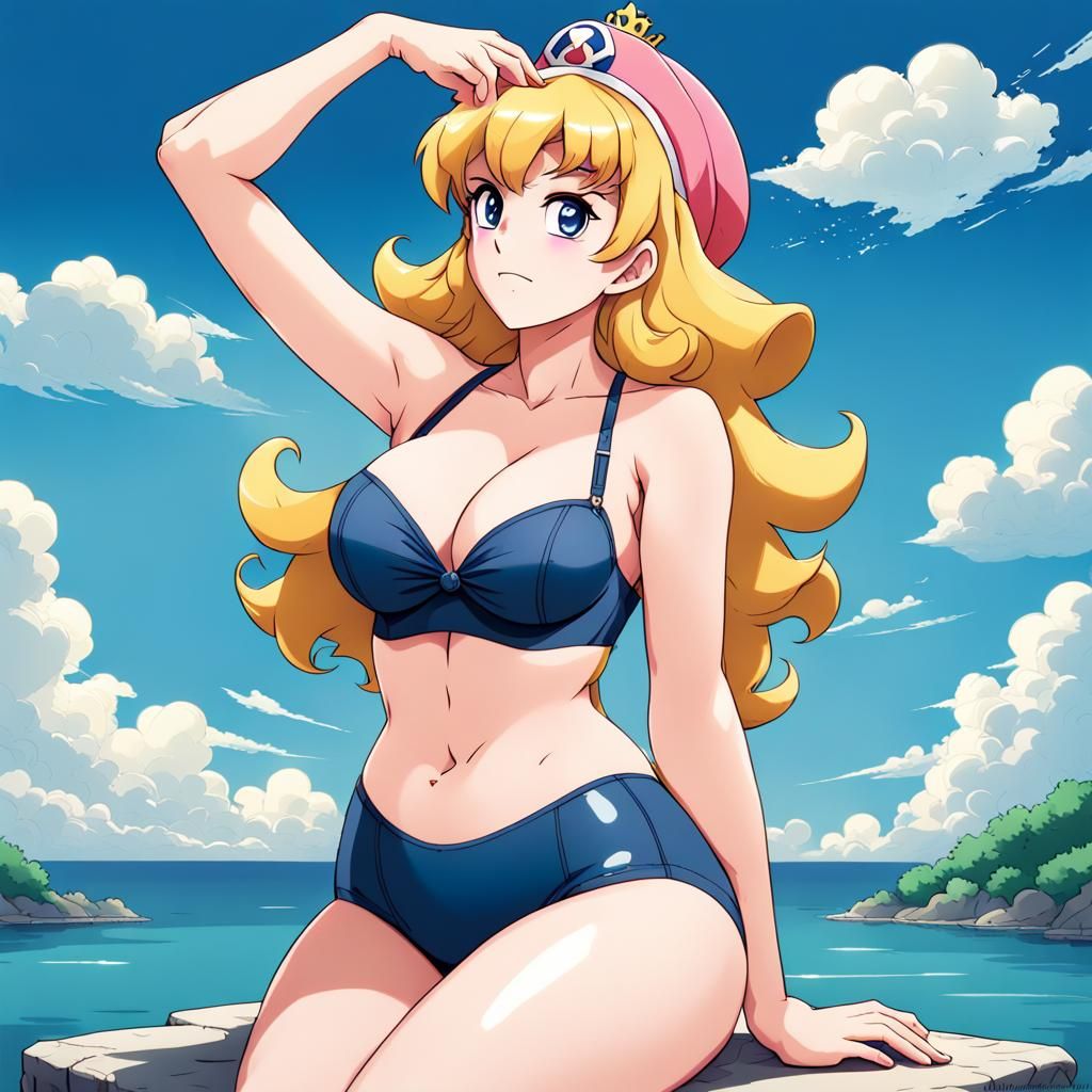 Anime Style Peach with Curvy Figure and Clouds