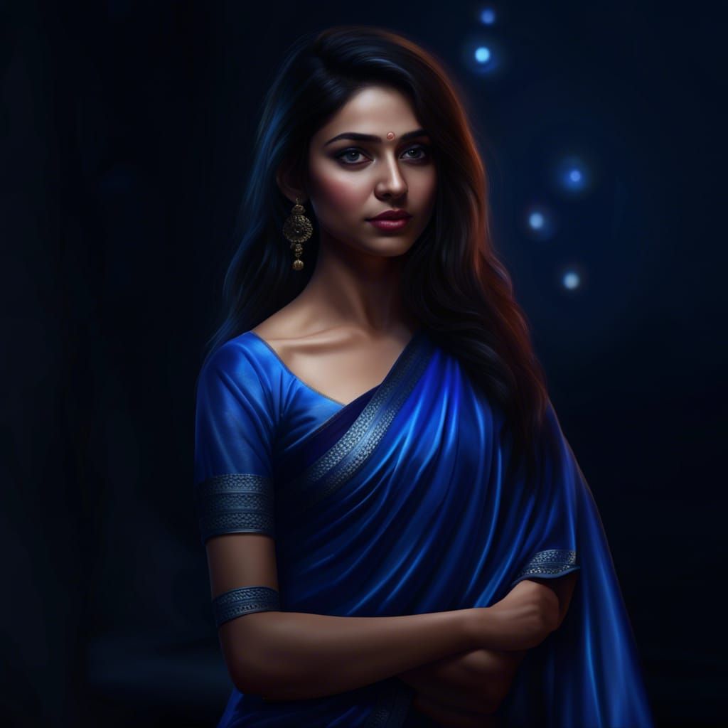 Girl in Blue Saree: Realistic 8k Portrait