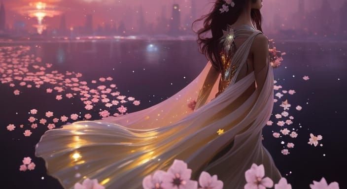 Celestial Dress with Cherry Blossom Train