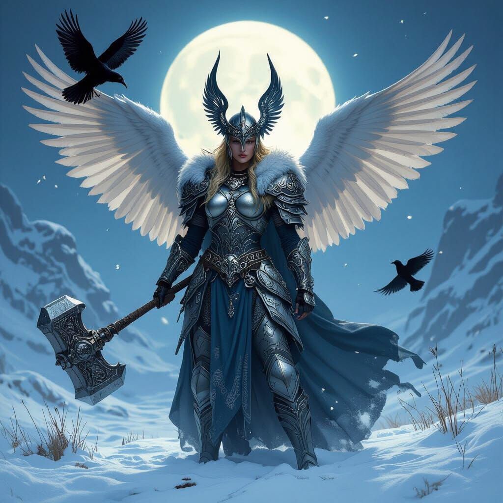 Valkyrie Warrior on Battlefield in Hyperrealistic Style