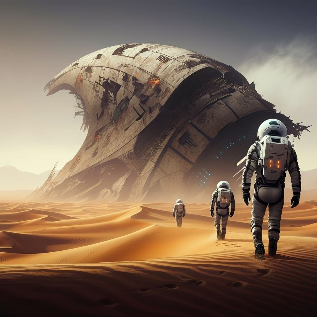 Ancient Wreckage Revealed in Futuristic Desert Landscape