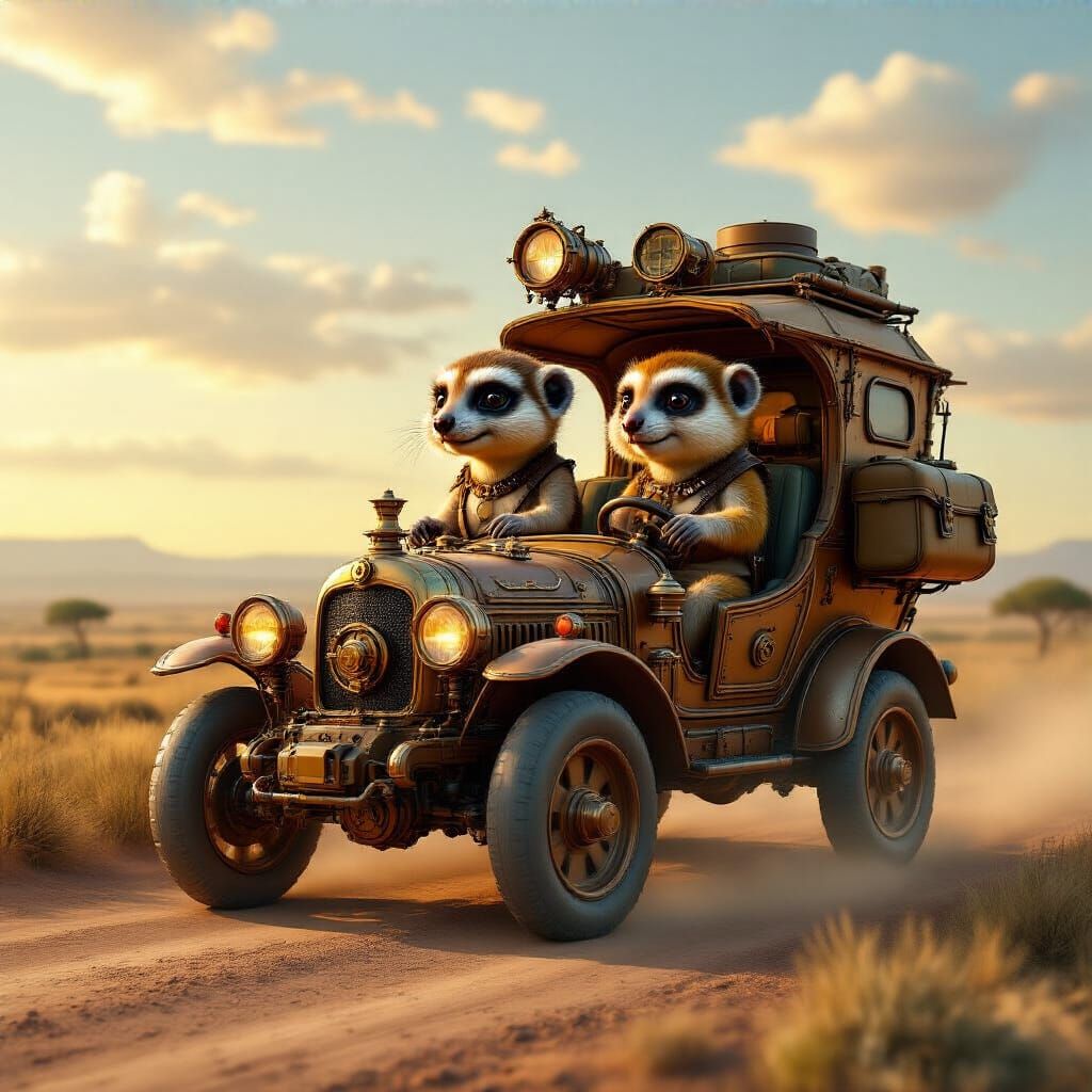 Steampunk Safari Adventure with Animal Drivers in 3D Render