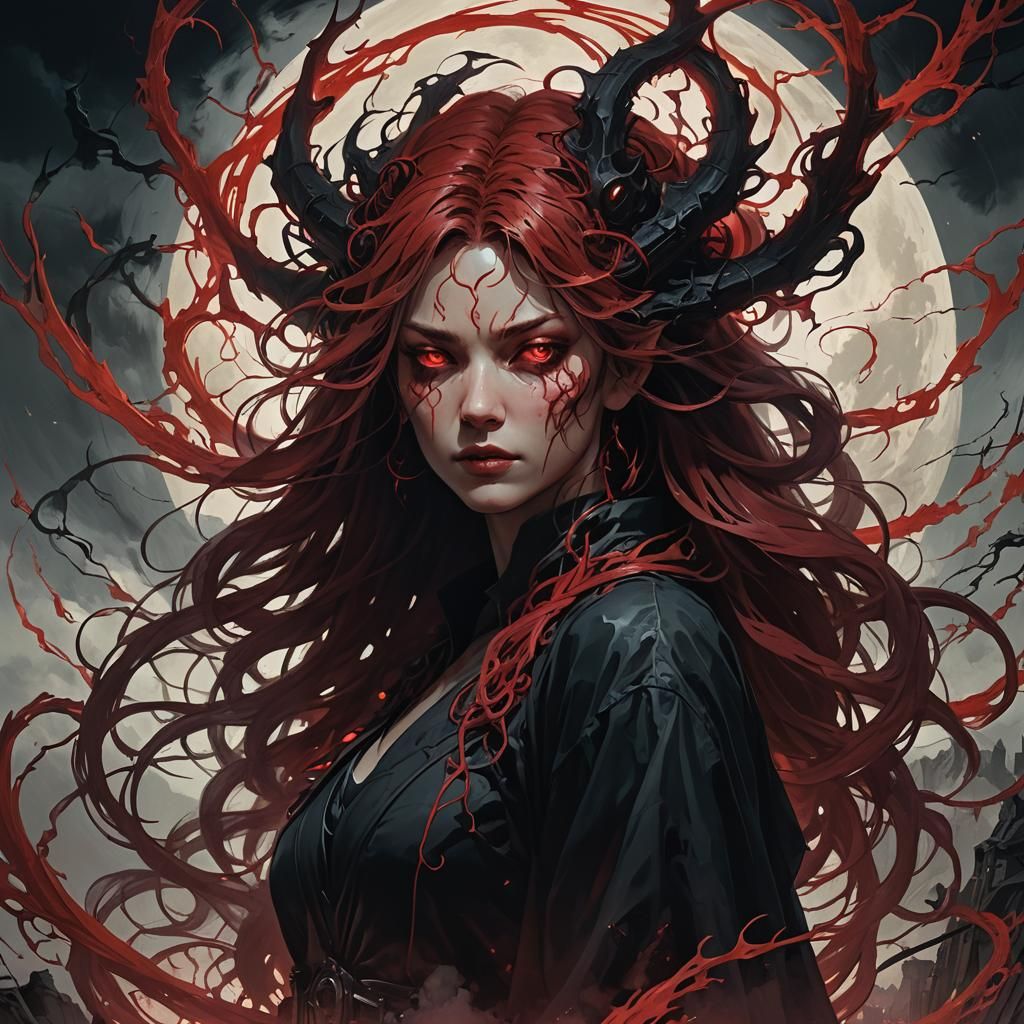 Ethereal Eldritch Horror in Dark, Triadic Colors