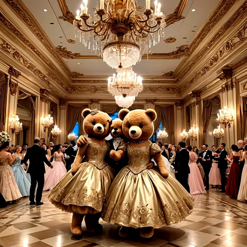 Teddy Bears Dancing in a Grand Ballroom