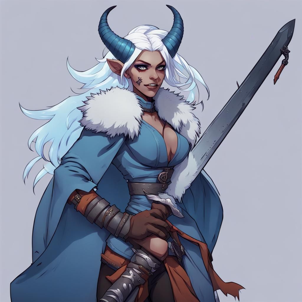 Anime Tiefling with Sword and Murderous Look