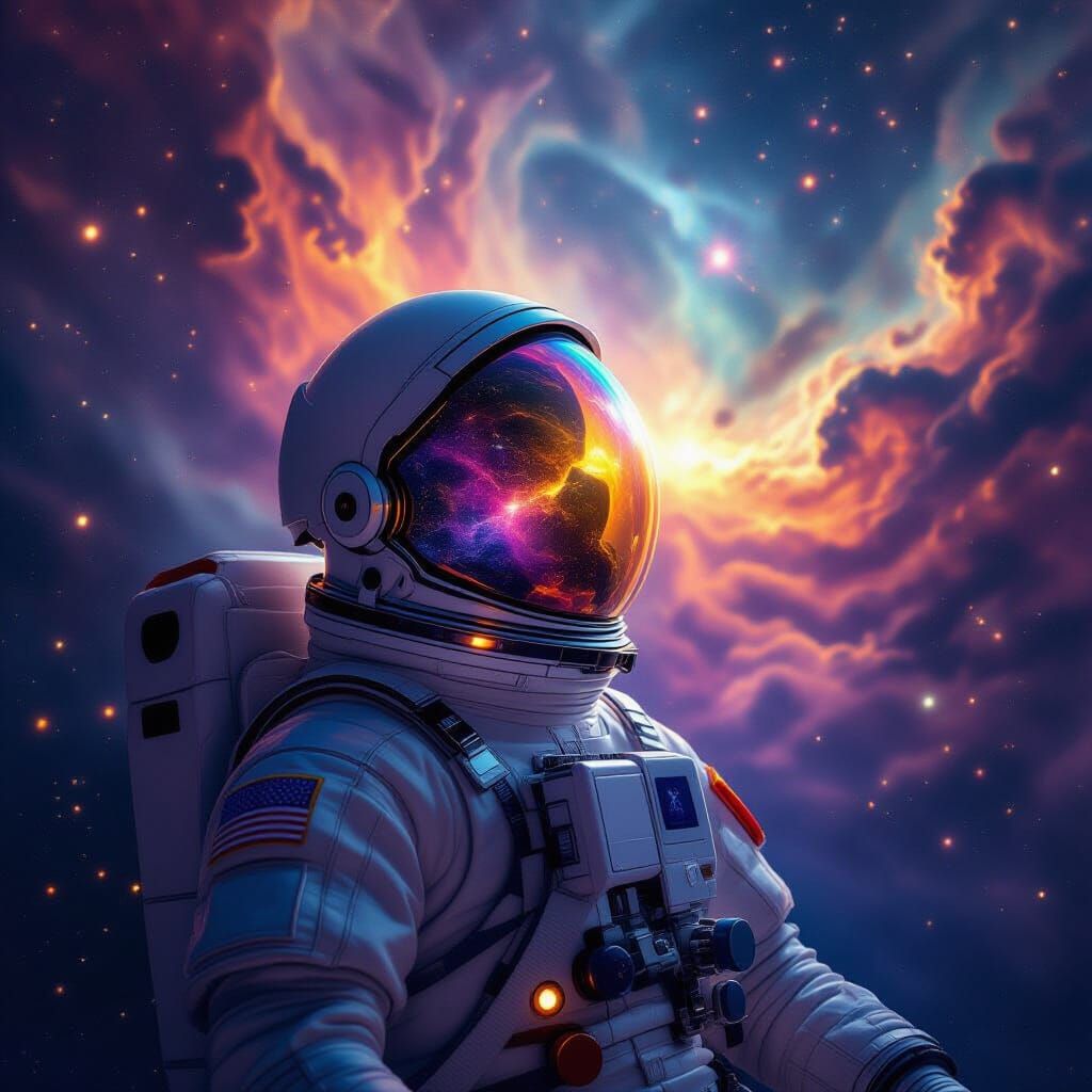 Astronaut Adrift in Cosmic Nebula of Alien Stars