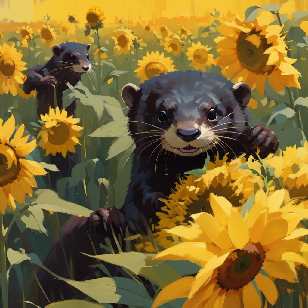 Golden Otter Sneaking Through a Sunny Field