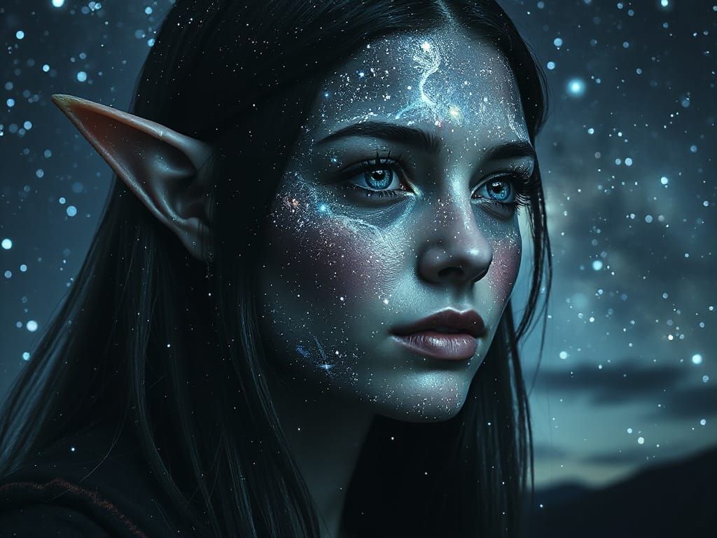 Ethereal Elf Portrait in Cosmic Horror Style