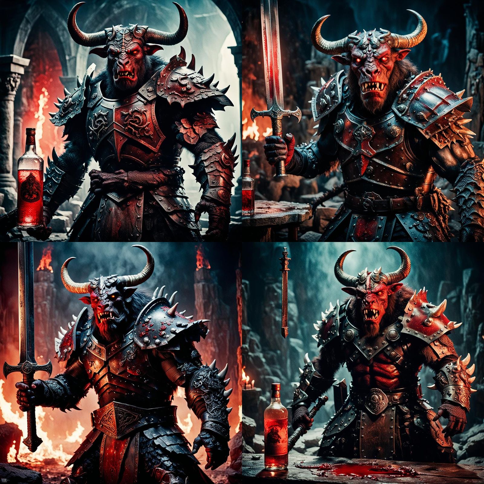 Armored Minotaur with Dragons: Cinematic Film Still