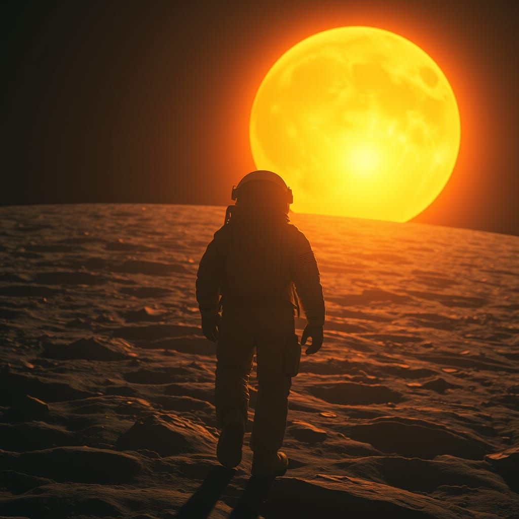 Astronaut's Journey: Light to Shadow on the Moon