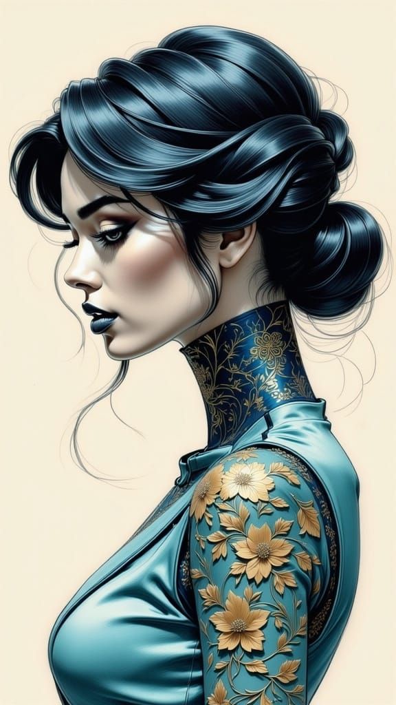 Cyborg Woman Portrait in Junji Ito Style