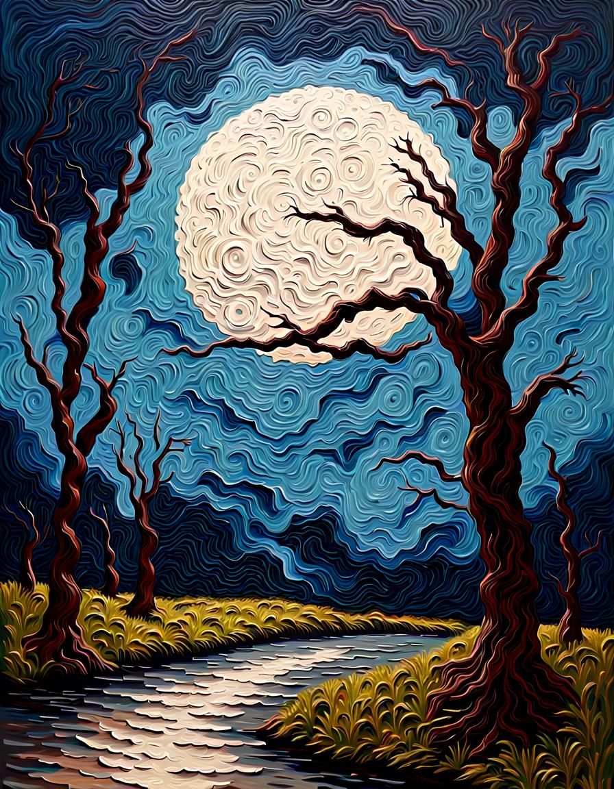 Moonlit Landscape as Impasto Painting