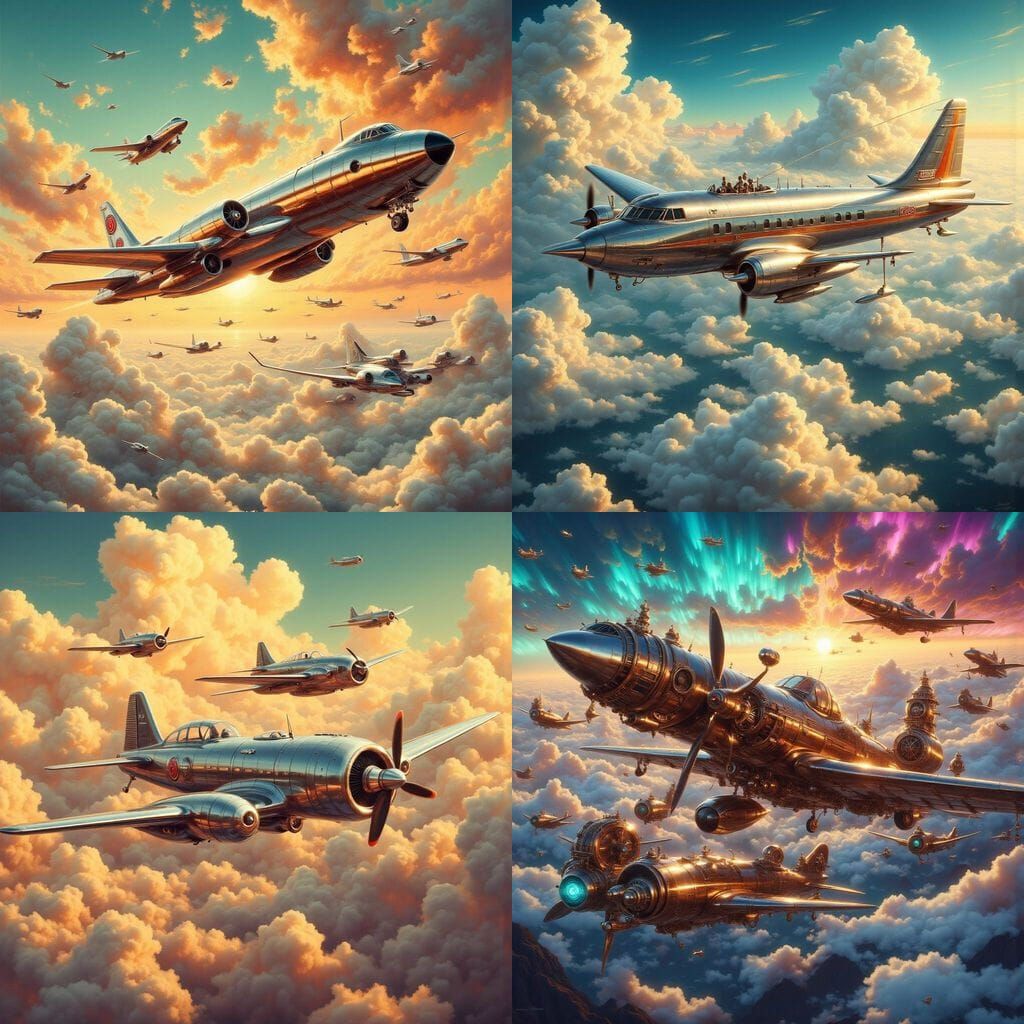 Retrofuturistic Aircraft in Steampunk Style