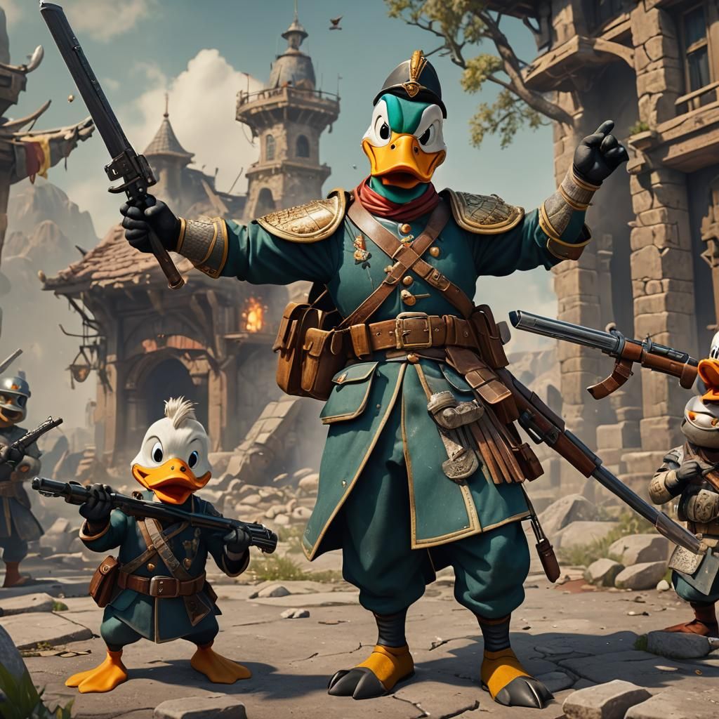 Goofy Duck: Fierce Soldier in Retro Style