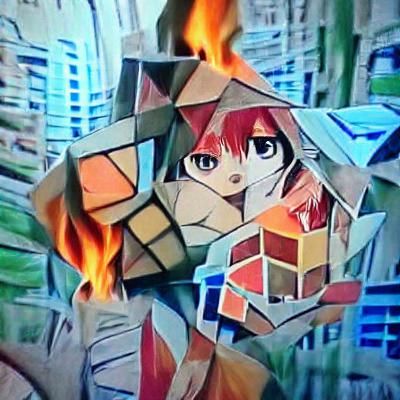 Cubist Anime Fire: A Geometric Blaze