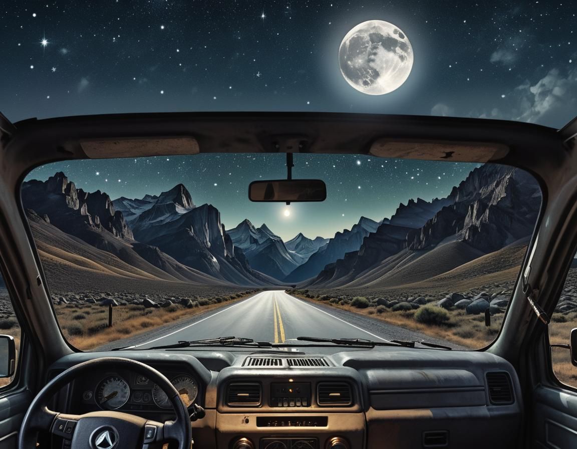 Ethereal Night Sky View from Old Truck